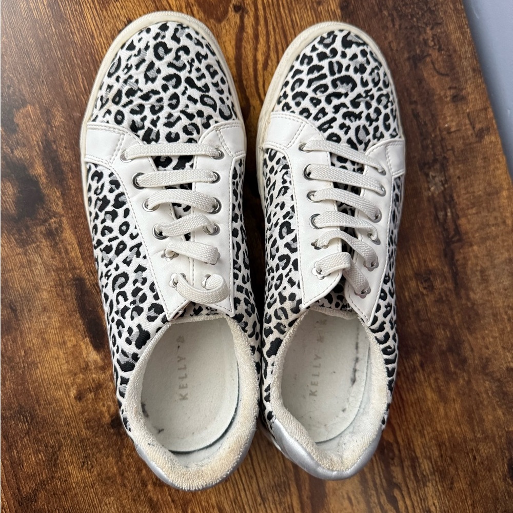 Kelly & Katie Leopard Print slip on Sneakers in White and Black